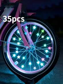 25Pcs/35Pcs Bike Wheel Spokes Beads, Colorful Bicycle Spoke Decoration Spoke Plastic Clip Round Decor Beads, Assorted Color And Shapes, Universal Fit, Non-Electric Wheel Rim Accessories For Outdoor Cycling, Bike Cycling Decorative Accessories - Multicolor - View 4