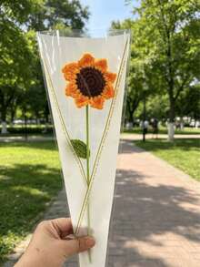 Tournesol au crochet fait main 1/5 pièces, fleur artificielle éternelle réaliste, cadeau parfait pour la fête des mères pour maman, anniversaire, remise de diplôme, mariage, décoration de fête, ornement pour le salon, la chambre, la salle à manger - Orange - Voir 3