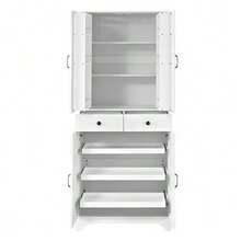 Tall Cabinet With Adjustable Shelves And Drawers, Bookcase With Sliding Shelves And Refrigerator Doors, Ideal For The Dining Room, Living Room And Kitchen (White) - White - View 7