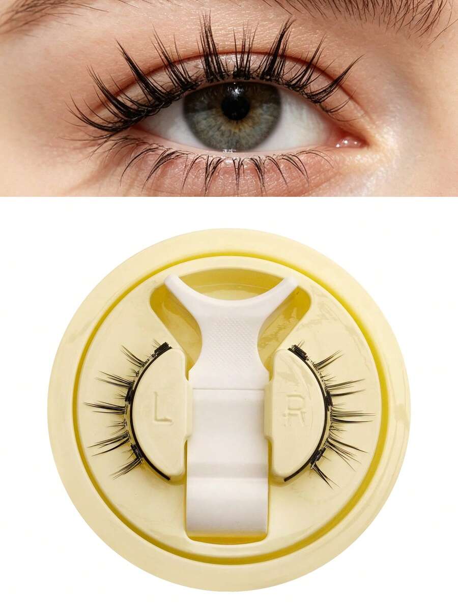 Waloshow 1 Box Natural Magnetic False Eyelashes With Magnetic Eyelash Curler, Glue-Free Easy To Wear, Suitable For Extending Eye Corners, Suitable For Women's Daily Makeup - Black - View 1