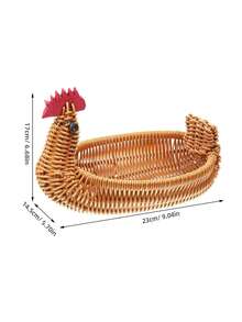 1pc Woven Chicken-Shaped Basket, Artificial Rattan Material, For Storage, Perfect For Storing Tableware (Not Suitable For Direct Food Contact), Shelf Storage Basket, Shelf Basket - Multicolor - View 3