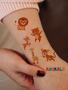 12 Sheets Animal Tattoo Stickers, 130 Animal Pattern Hand Tattoo, Penguin, Rabbit, Kangaroo, Monkey, Sheep And Elephant Elements Body Stickers, Waterproof Realistic Temporary Fake Tattoo Stickers, Suitable For Arms, Perfect Birthday Holiday - Multicolor - View 3
