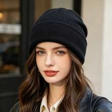 1Pc Seamless Integrated Soft Warm Knit Slouchy Beanie For Women, Dual-Purpose Stylish Hat For Autumn Winter Daily Outings And Casual Outdoor Wear - Multicolor - View 1