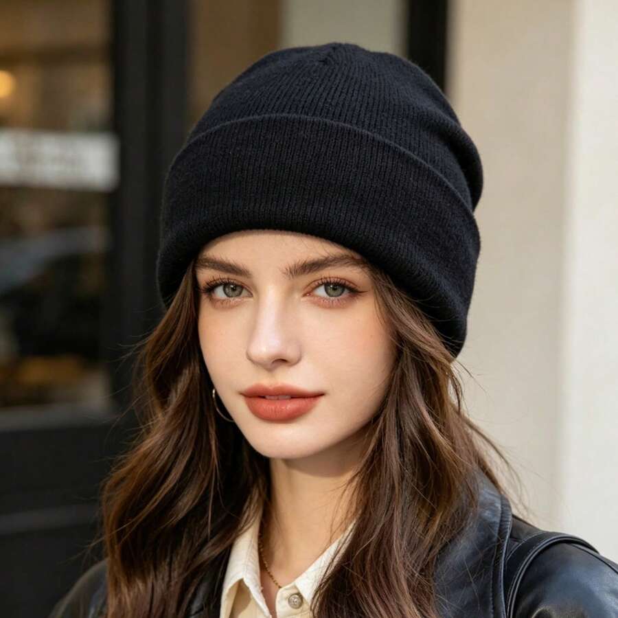 1Pc Seamless Integrated Soft Warm Knit Slouchy Beanie For Women, Dual-Purpose Stylish Hat For Autumn Winter Daily Outings And Casual Outdoor Wear - Multicolor - View 1