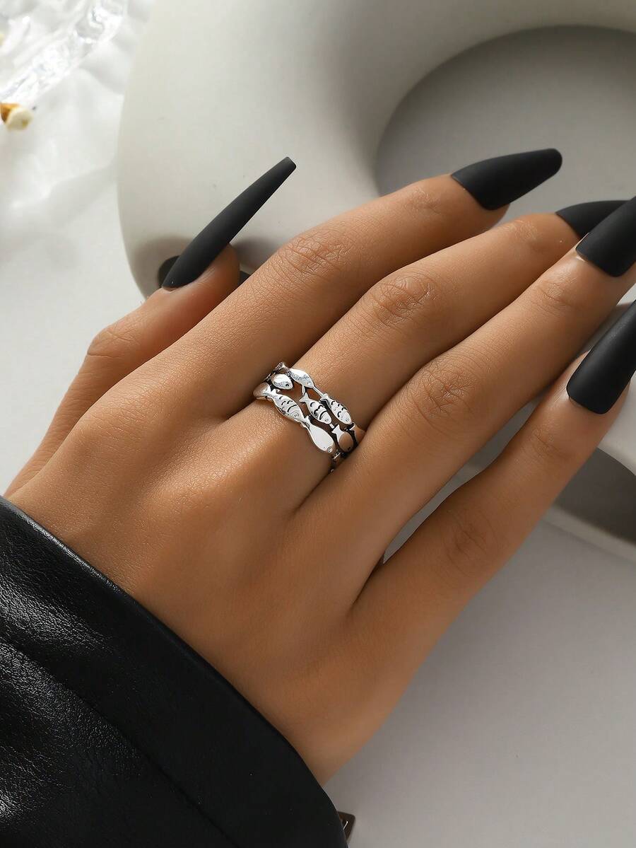 1 Vintage Fashion Minimalist Thai Silver Small Fish Ring - Antique Silver - View 1