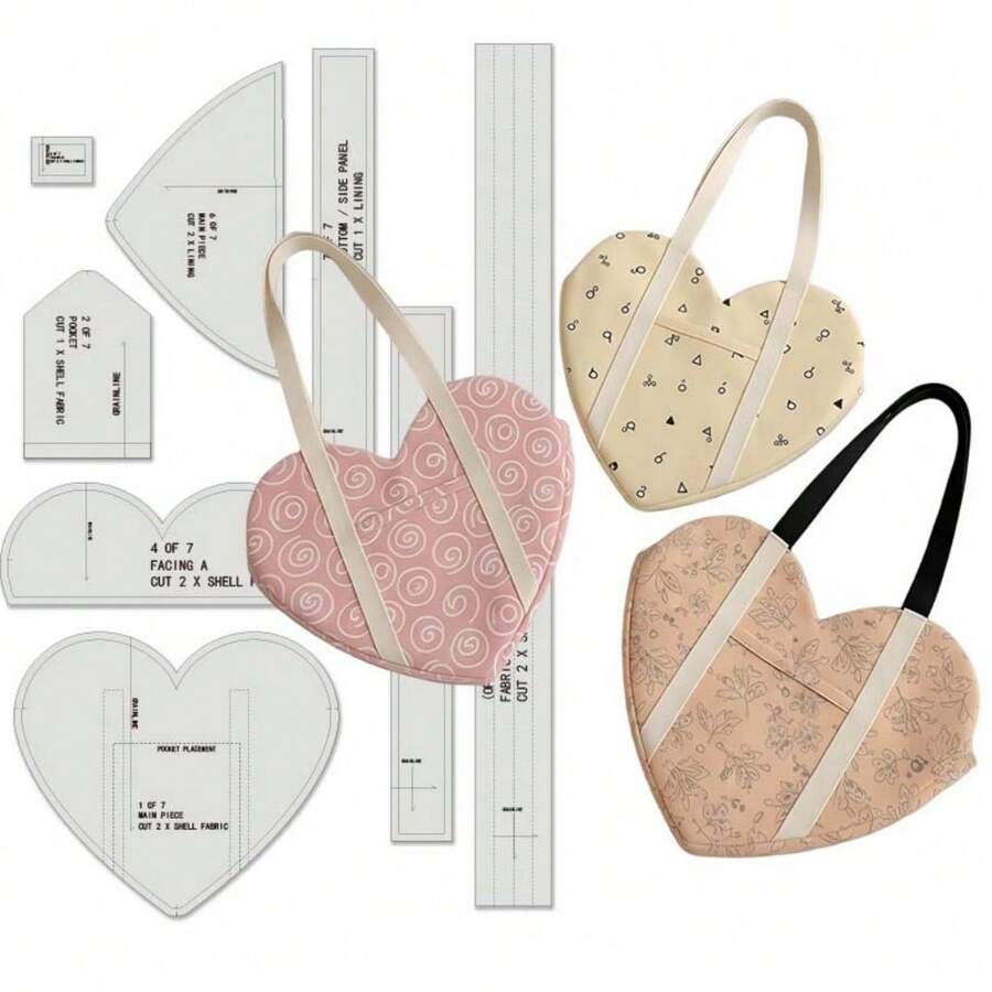 Heart Bag Sewing Patterns, 1:1 Scale Women's Handbag Sewing Patterns, Stylish Handbag Prototype Patterns, Perfect Sewing Templates For Handmade Bag Crafting – The Ideal Beginner-Friendly Gift For Sewing Enthusiasts - Heart Bag - View 1