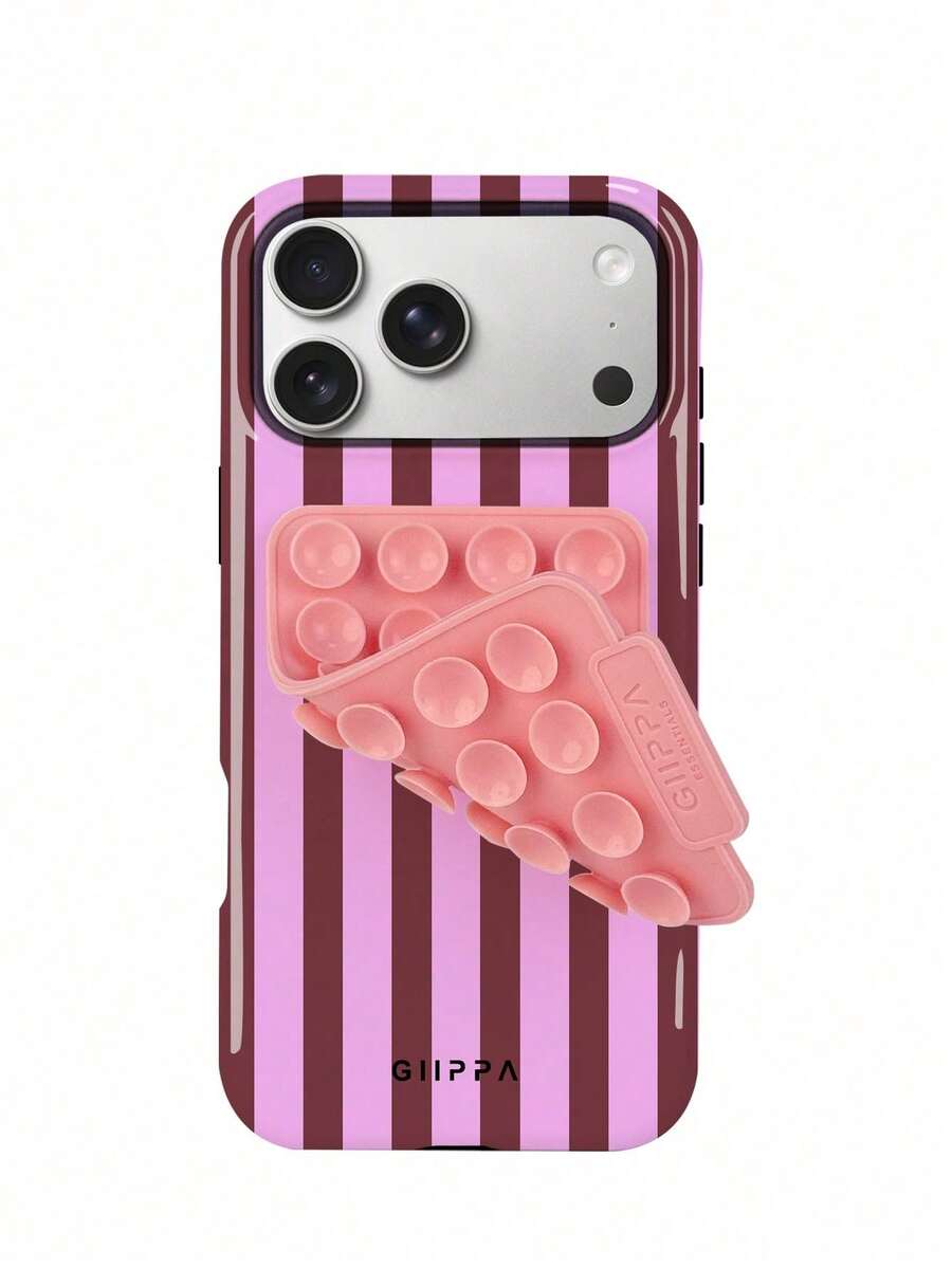 A Stylish Phone Case That Does Not Include A Lanyard Or Stand. Fashionable Matte Vertical Striped Phone Case In Pink And Light Yellow, Compatible With 16, 15, 14, 13, 12, 11, PRO, PLUS And Other Spring Models - Purple 2 - View 1