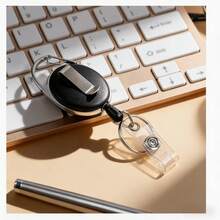 4pcs Retractable Badge Reel Clip, Black ID Card Holder For Office School Work - Black - View 8