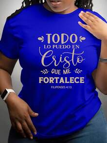 Women's Plus Size Casual T-Shirt - 藍色 - 查看 1