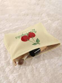 1 buah Tas Penyimpanan Kosmetik Portabel Motif Ceri, Dicetak Dua Sisi, Tas Kosmetik Perjalanan dengan Resleting, Tas Organizer Perlengkapan Mandi Multifungsi - MultiWarna - View 4