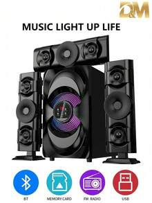 D&M This Bluetooth Multimedia Surround Sound System Features RGB Lighting Effects, A Powerful Subwoofer, And Supports USB And Remote Control Functions, Making It Suitable For Home Theater And Desktop Gaming. - Black - View 13