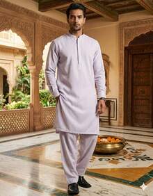 Estationeryhouse Raw Silk Kurta Pyjama For Men, With Cotton Lining And 2 Pockets - White - View 2