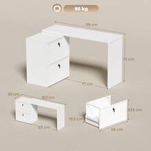 Computer Desk, Drawers, MDF, For Home Office, Study Room And Workstation, White, 163 X 39 X 75 Cm - White - View 4