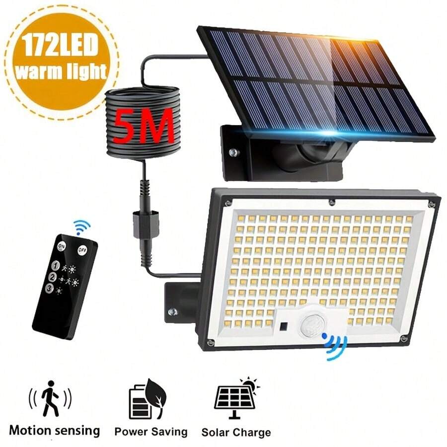 Super Bright Solar Outdoor Light, Split Design, Simple Installation, 3 Modes, Motion Sensor Security LED Lights Dusk To Dawn, 172LED, 2in 1 Solar Flood Lights, IP65, Suitable For Garden, Deck, Terrace, Porch, Pool, Illuminate Your Yard, Lighting
