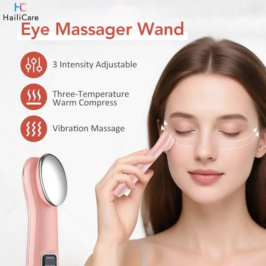 Hailicare Portable Rechargeable Eye Massager, Vibrating Heat Eye Massage Tool, Eye Beauty Device, Relieves Dark Circles, Eye Bags, Fine Lines, Puffiness And Other Eye Problems, 3 Modes Eye Care Tool, Relieves Eye Fatigue, Best Gift For Girls - View 1