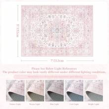 Pink Washable Area Rug 5x7- Large Vintage Living Room Rug Oriental For Bedroom, Non-Slip Retro Medallion Carpet Print Distressed For Dining Room Nursery Dorm Home Decor - Multicolor DT6 - View 2