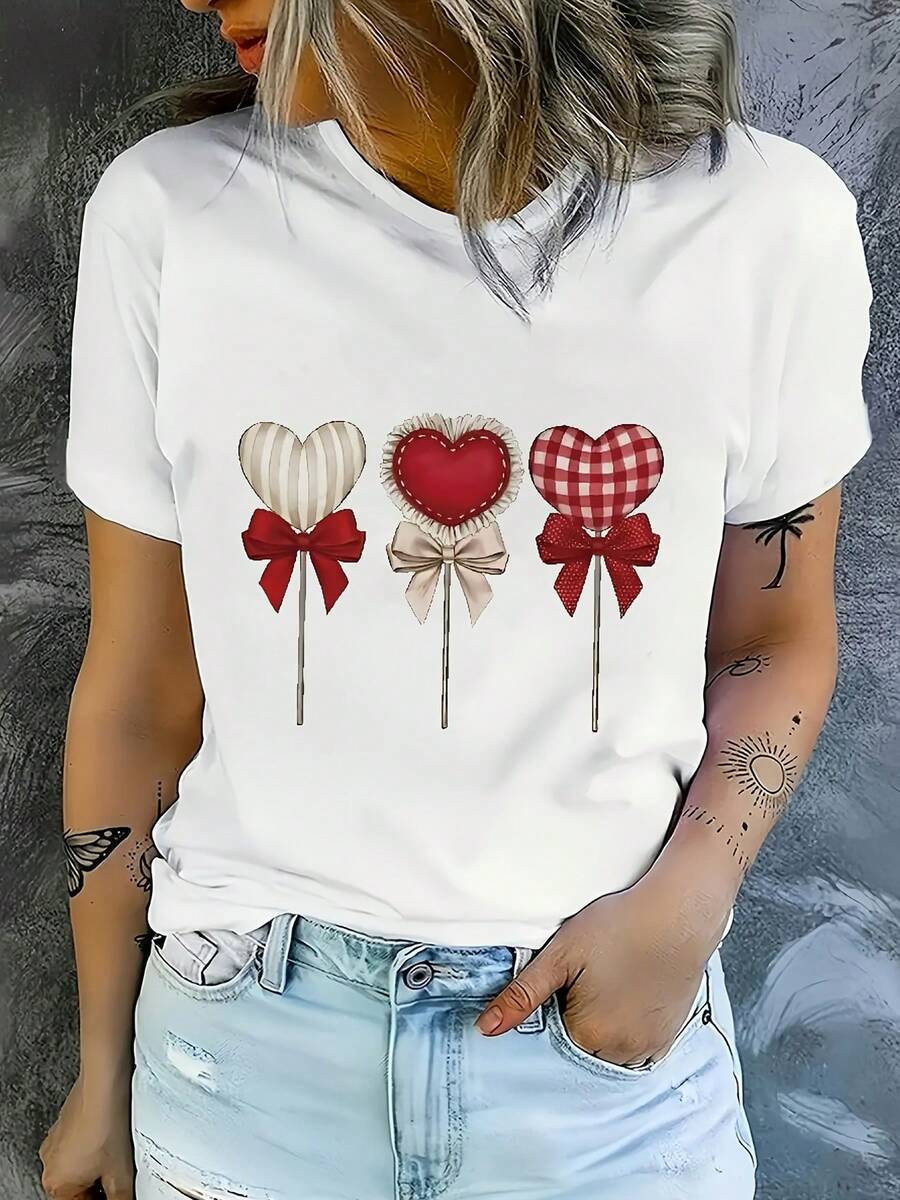 Camiseta casual de mujer para el Día de San Valentín - [Blanco] - Ver 1