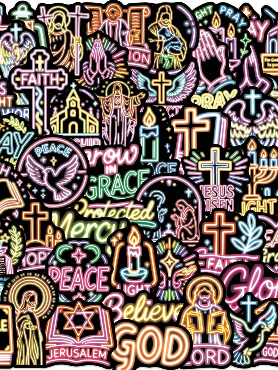 50PCS Bible Neon Graffiti Stickers Decoration Luggage Phone Guitar Scrapbook Sticker Classic - 1 Set - View 1