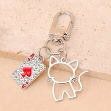 1pc Women's Framed Cat Pendant Rhinestone Embellished Faux Playing Card Keychain Creative Bag Charm - Multicolor - View 4