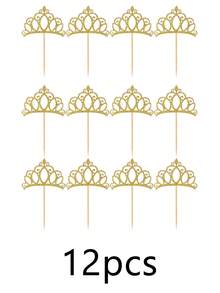 24/12/1 Peça Toppers de Cupcake com Coroa Dourada Brilhante, Decoração de Bolo com Coroa de Princesa, Adequado para Aniversário, Casamento, Aniversário, Chá de Bebê, Chá de Noiva, Festa de Feriado, Decoração de Mesa de Sobremesa de Cozinha Doméstica - Inserção de bolo em formato de coroa - Visão 10