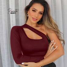 Angelina Women's Bodysuit With Choker Neckline, Puff Sleeves, Tailored In Premium Supplex Fabric - 紅木色 - 查看 3