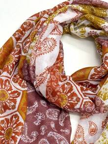 1pc Simple Printed Scarf New Women's Silk Scarf Spring Summer Sun Protection Beach Towel Fashion Versatile Shawl Headscarf - Rust - View 4