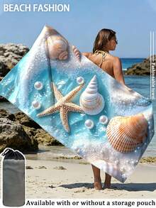 1pc[Ocean Series][Soft Quick-Dry]250g Microfiber Large Beach Towel | Size: 70*140cm/90*180cm | Printed Pattern: Waves, Beach, Pearls, Shells And Starfish | Highly Absorbent, Portable And Easy To Use, Can Be Used As Pool Towel, Swimming Towel, Beach Towel | Suitable For Beach, Yoga, Camping, Fitness And Travel - Shallow Water Pearl Oysters - View 13