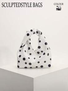SCULPTEDSTYLE BAGS 1件夏季清新系列黑白配色圓點女款紋理時尚手工編織極簡風手提包托特包，適合夏季通勤、購物、約會、下午茶 - 白色 - 查看 9