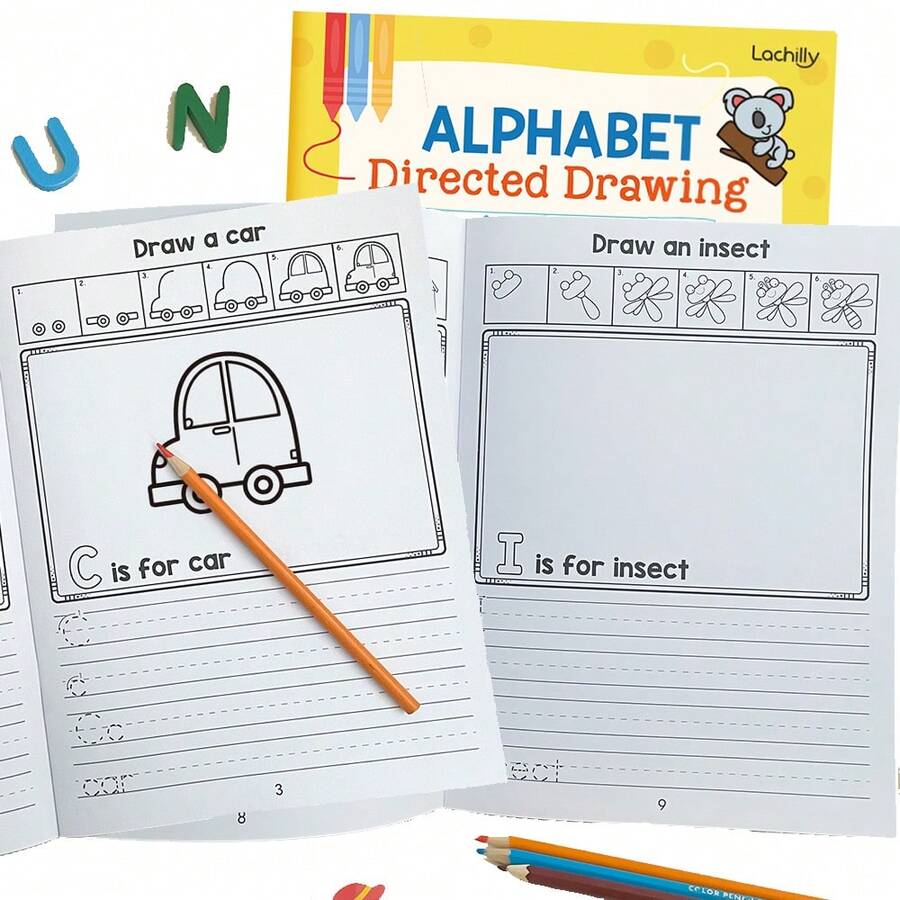Lachilly Letter Directional Drawing Practice Book A-Z, Drawing, Tracing And Writing Worksheets, Preschool Handwriting Practice Workbook For Kids, 28 Pages