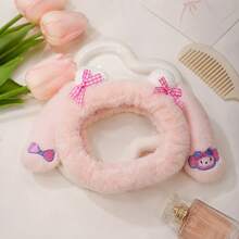 MINISO Sanrio My Melody 毛絨化妝髮箍，粉色兔耳蝴蝶結髮箍，適用於洗臉、護膚、SPA及日常護理 - 淺粉色 - 查看 3