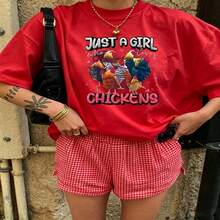 Cute Daily Casual Graphic T-Shirt 100% Cotton Oversized Soft Breathable Casual Crewneck Short Sleeve Top Aesthetic Daily Fashion Lovers Casual Wearers Gift Givers Trendy Basic - Rojo - Ver 19