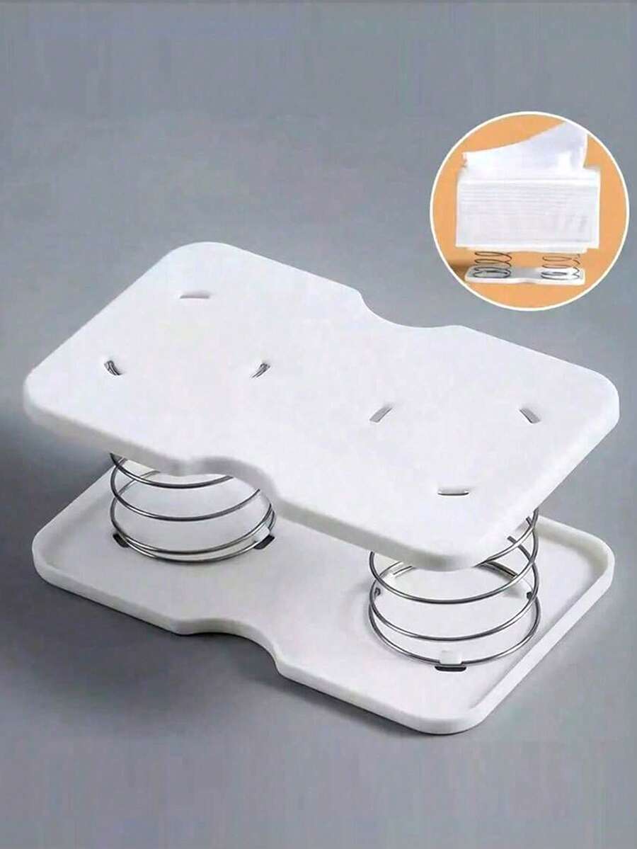 Penahan Kotak Kertas Plastik dengan Pegas, Rak Serbet Otomatis, Penahan Elastis Kreatif untuk Kotak Tisu Rumah & Restoran, Dispenser Elastis 12cm - Putih - View 1