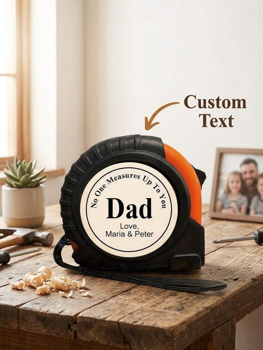 1pc Custom Engraved Tape Measure With Name Sentiment Quote,Personalized Wood Patch Tape Measure,No One Measures Up To You Dad Measuring Tape,Multiple Styles Available,Practical Handyman Tool Gift Giving For Father'S Day Birthday/Household Measuring - Multicolor - View 1
