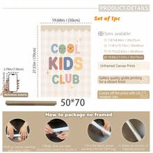 1件裝 帆布裝飾畫 兒童房牆面裝飾 波希米亞風「Cool Kids Club」裝框畫與「Play Every Day」兒童藝術畫 中性風格 即可掛裝 適合幼兒臥室、遊戲室、托兒所、嬰兒洗禮禮物、兒童禮物、趣味友誼主題 現代俏皮兒童房裝飾 - 彩色 - 查看 22