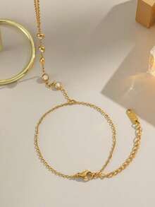 1pc 18K Gold Plated Stainless Steel & Finger Chain Bracelet, & High-End - Gold - View 5