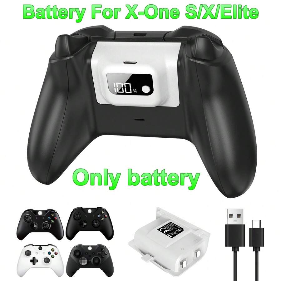 控制器電池 - 1200mAh 可充電電池，精確 LED 數位電量顯示，3-4 小時快速充電，長電池壽命，四層安全保護，包含 Type-C 充電線，適用於 X-B One 電池套件
