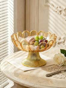 1 pieza Bandeja de frutas dorada, bandeja de servir, soporte/bandeja para pasteles, tazas de café saudíes, aperitivos para bodas/fiestas, plato de almacenamiento de postres/frutas secas, bandeja de exhibición de aperitivos/caramelos, bandeja de almacenamiento de exhibición, cuenco de frutas con base, plato de caramelos decorativo vintage, vajilla para fiestas, bandeja brillante de pie alto para fiestas y eventos de celebración, escenas de cocina y sala de estar, reutilizable, decoración destacada para la mesa del comedor y la barra de café - Multicolor - Ver 4