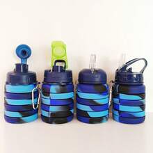 1pc Unisex Collapsible Silicone Water Cup Foldable Travel Bottle With Spout Leak Proof Camping Mug For Outdoor Hiking Gym Office - LJ1041Y-b 迷彩黃藍 - 查看 3