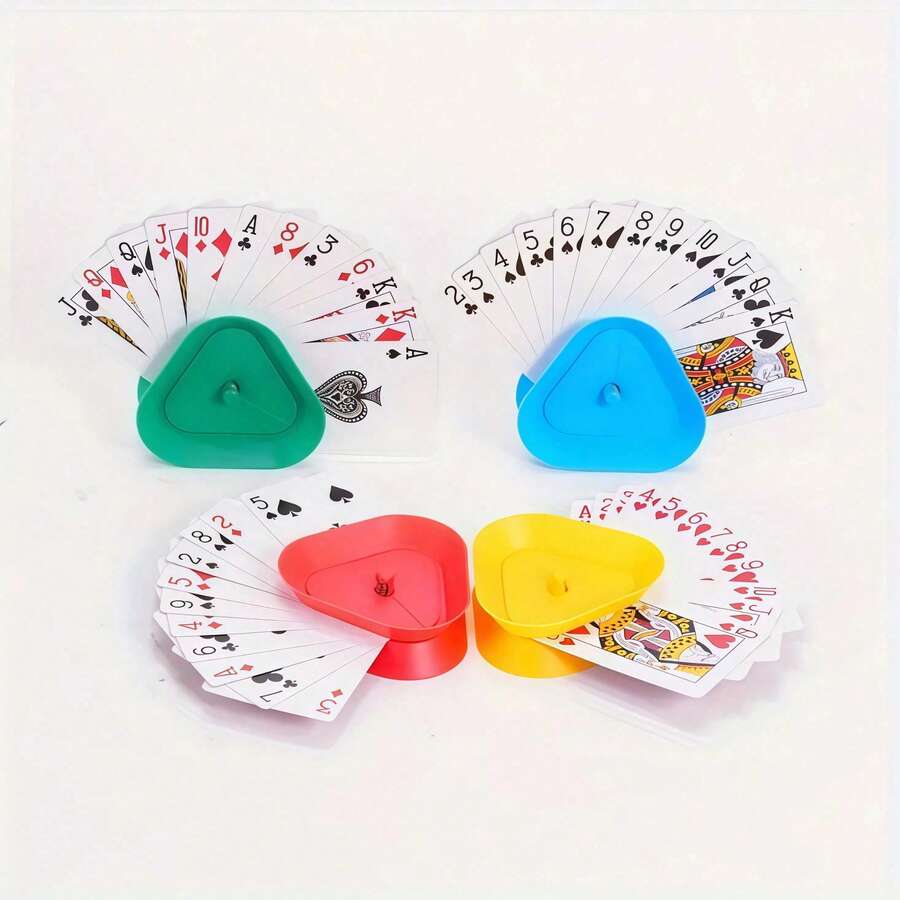 4 Packs Triangle Plastic Playing Card Holder, Hands-Free Poker Card Rack, 4 Colors Card Stand For Family Party Board Game - Multicolor - View 1