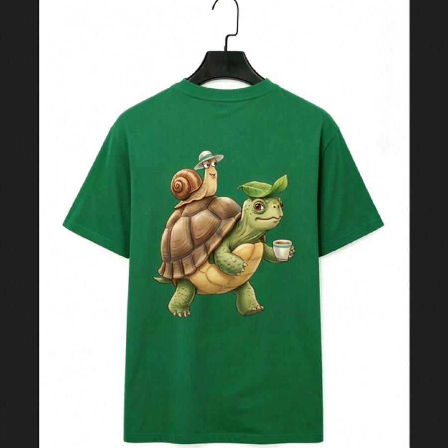 Pure Cotton T-Shirts, Men's T-Shirts, Women's T-Shirts, Printed T-Shirts, Short-Sleeved T-Shirts, Modern And Casual, Turtle Design. - 綠色 - 查看 1