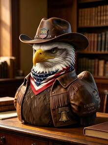 1pc American Figurine With Cowboy Hat & Patriotic Scarf, Unity & Strength Decorative Statue For Desk Home Office Library Vintage Collectible Gift - A - View 9