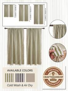 1/2pcs Striped Tassel Curtain American Country Style Kitchen Decor Partition Curtain Rod Pocket Design Suitable For Coffee Shop Sink Cabinet Bookshelf Small Window Balcony All Season Dust-Proof Curtain - Green - View 2