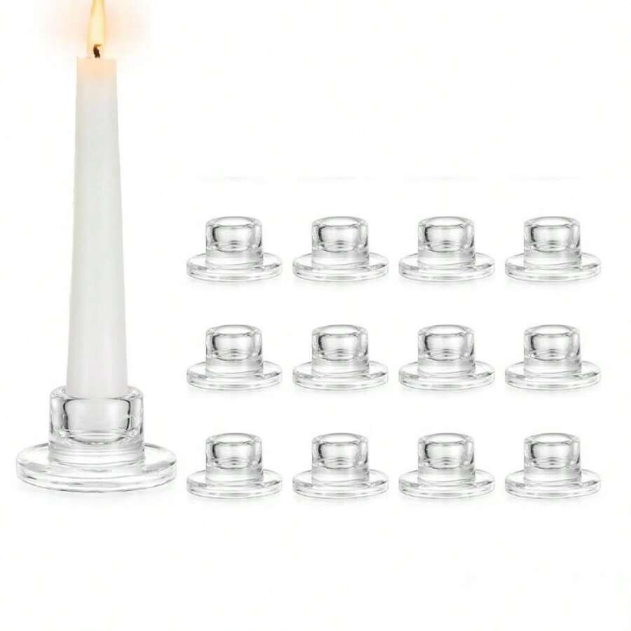 2pcs/6pcs/12pcs Transparent Short Taper Candle Holders, Suitable For Table Centerpieces, Weddings, Parties, Advent, Christmas And Home Decor - Multicolor - View 1