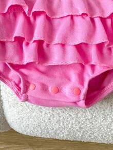 Pink Cherry Blossom Embroidered Baby Girl Polo Dress, Breathable Fabric, 3-Layer Ruffle Skirt, Casual Jumper Dress For Children - Rose Red - View 7