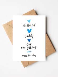 1pc "Husband Daddy Our Everything" Birthday & Father's Day Card With Envelope, Cute Blue Heart Design, Sweet Gift For Husband & Dad From Wife And Family, Blank Inside - A - View 9
