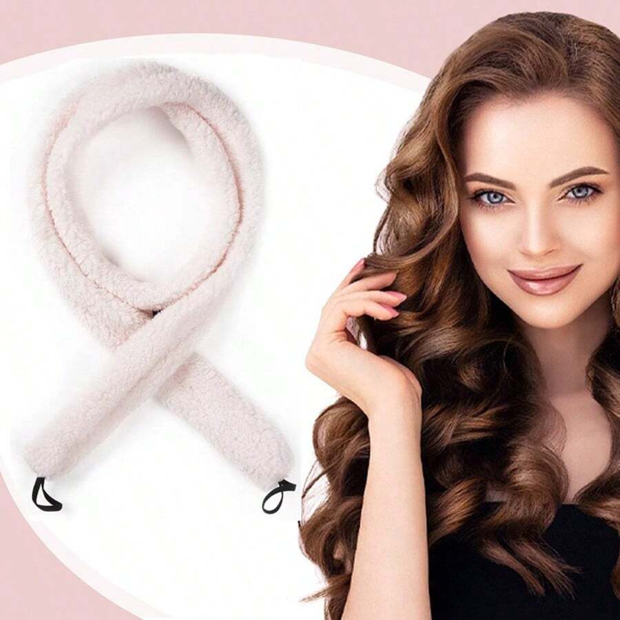 1pc Heatless Curling Rod With Elastic Ends, Slouchy Sleep Big Wave Hair Curler Tool - Pink - View 1