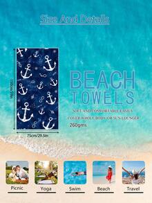 1pc Anchor Pattern Blue Children's Beach Towel Bath Towel, Microfiber Oversized Beach Blanket, Super Absorbent Bath Towel, Suitable For Travel, Pool, Diving, Surfing, Yoga, Camping, Multiple Sizes, Beach Accessories, Suitable For Beach, Pool, Travel, Camping, Yoga - Multicolor - View 15