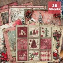 36 miếng giấy 6*6 inch phong cách vintage giả cổ sơn dầu tông đỏ cây thông Noel cho scrapbook/sổ tay, phù hợp làm collage, origami và vật liệu ghi chép, giấy DIY, scrapbook thủ công, bullet journal, thiệp chúc mừng, gói quà và trang trí nhà cửa - Hình vuông - Xem 1