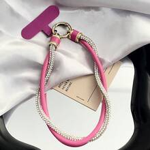 Tali Ponsel Kulit PU Dua Baris Mewah dengan Hiasan Kristal, Gantungan Kunci Pergelangan Tangan Berkilau untuk Kamera CCD, Gantungan Tas Kamera, Tali Genggam Kamera dengan Patch Transparan Gratis - MultiWarna - View 7