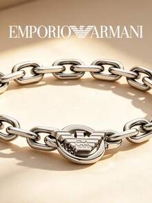 Pulsera de  inoxidable con cadena cubana versátil estilo hip-hop de Armani, plateada - Plateado - Ver 5